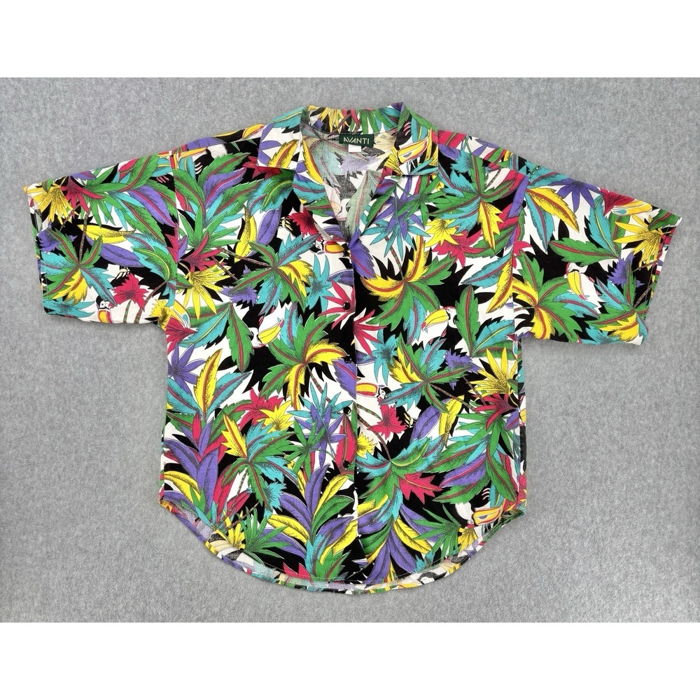 Vintage Avanti Hawaiian Shirt Women's Size 14 Toucan Tropical USA Cotton